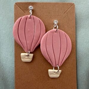 Pink Hot Air Balloon Handmade Polymer Clay Earrings